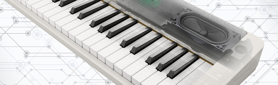 Eine technische Zeichnung, die das Innere des Keyboards zeigt.