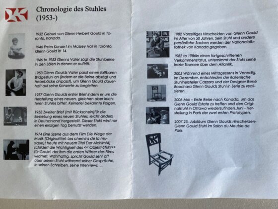 Chronologie Glenn Gould Stuhl Kalscheuer Glenn Gould Chair History